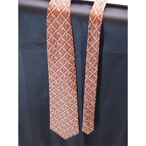 Cole Haan Mens Vintage Silk Tie Red & Gold Geometric Pattern - Picture 12 of 16